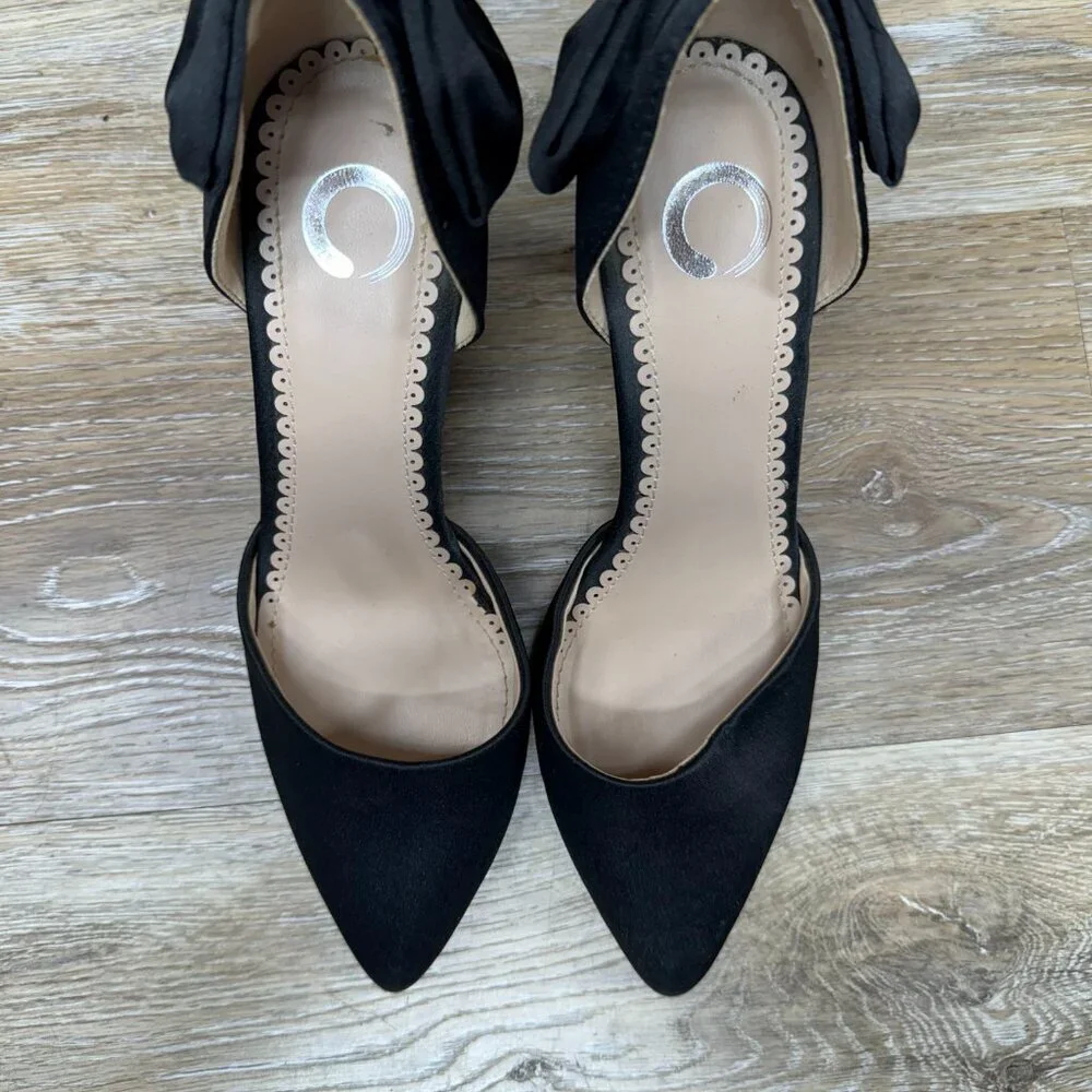 Journee Collection Tanzi Black Satin Stiletto Pump Heels Women's Size 6